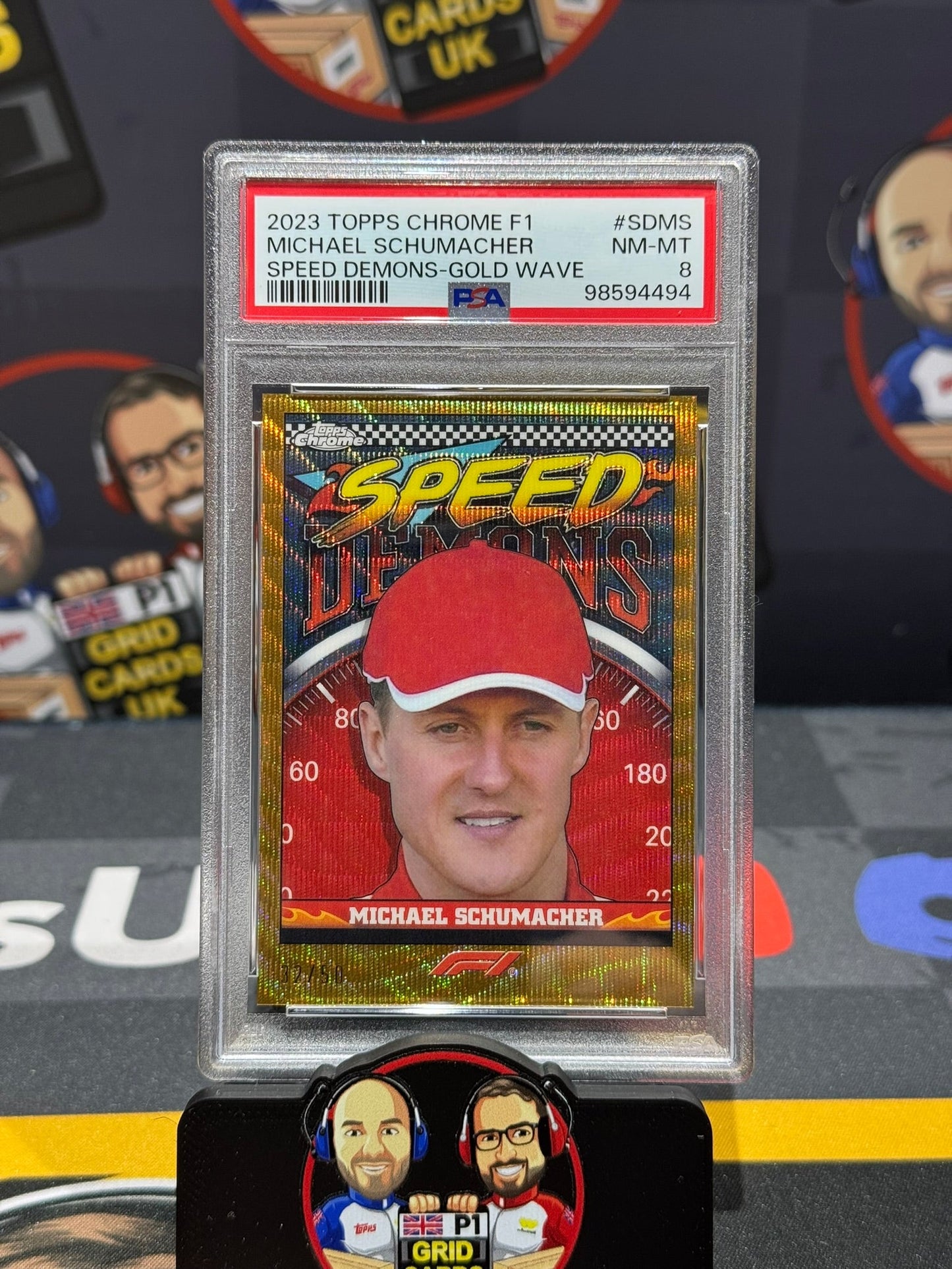 Michael Schumacher 32/50 Gold Wave Speed Demons Slab PSA 8 - Topps F1 Chrome 2023