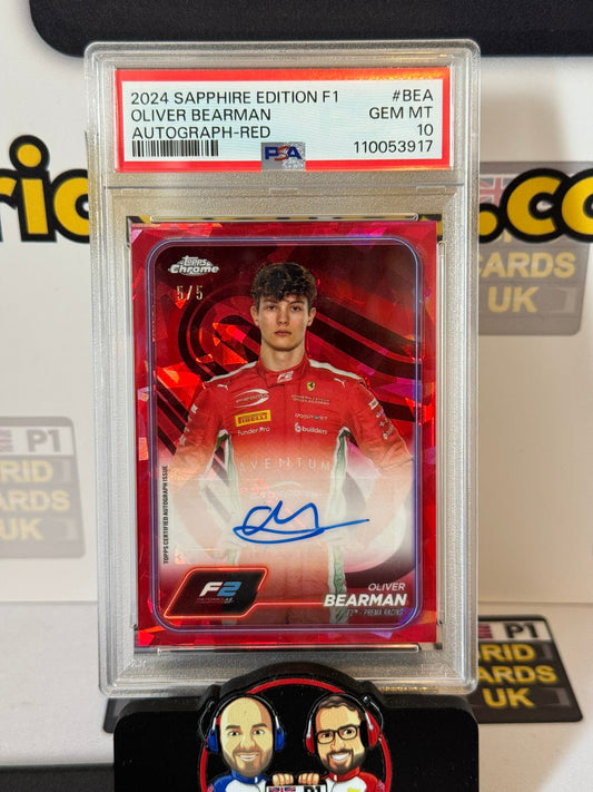 Oliver Bearman RED Auto 5/5 PSA 10 - Topps F1 Sapphire 2024 - Graded Cert: 110053917