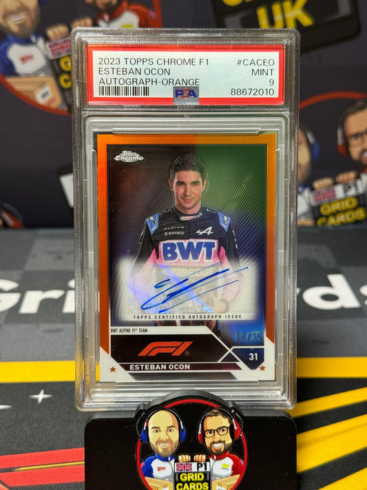 Esteban Ocon Auto 16/25 Orange - PSA 9 #CACEO - 2023 F1 Chrome - Graded Slab Cert: 88672010