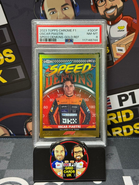 Oscar Piastri RC Rookie Speed Demons 14/50 Gold - PSA 8 #SDOP - Topps F1 Chrome 2023 - Graded Slab Cert: 117148744