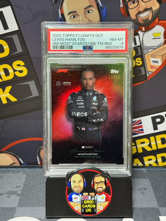Lewis Hamilton 10/10 Red - PSA 8 History Maker  - Topps F1 Lights Out 2022 - Graded Slab Cert: 88033979