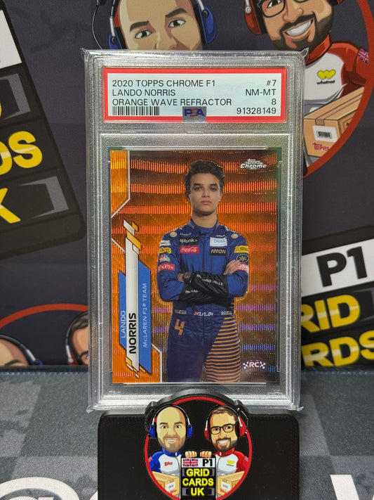 Lando Norris RC Rookie Portrait 24/25 Orange Wave - PSA 8 #7 - Topps F1 Chrome 2020 - Graded Slab Cert: 91328149